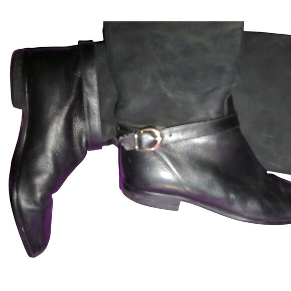 Made In Italy Black Italian leather & Suede Knee High Equestrian Boots 8 wide - Picture 3 of 6